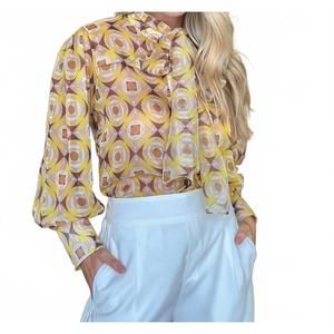 NEW STRASS silk puffed sleeves blouse in crystal yellow